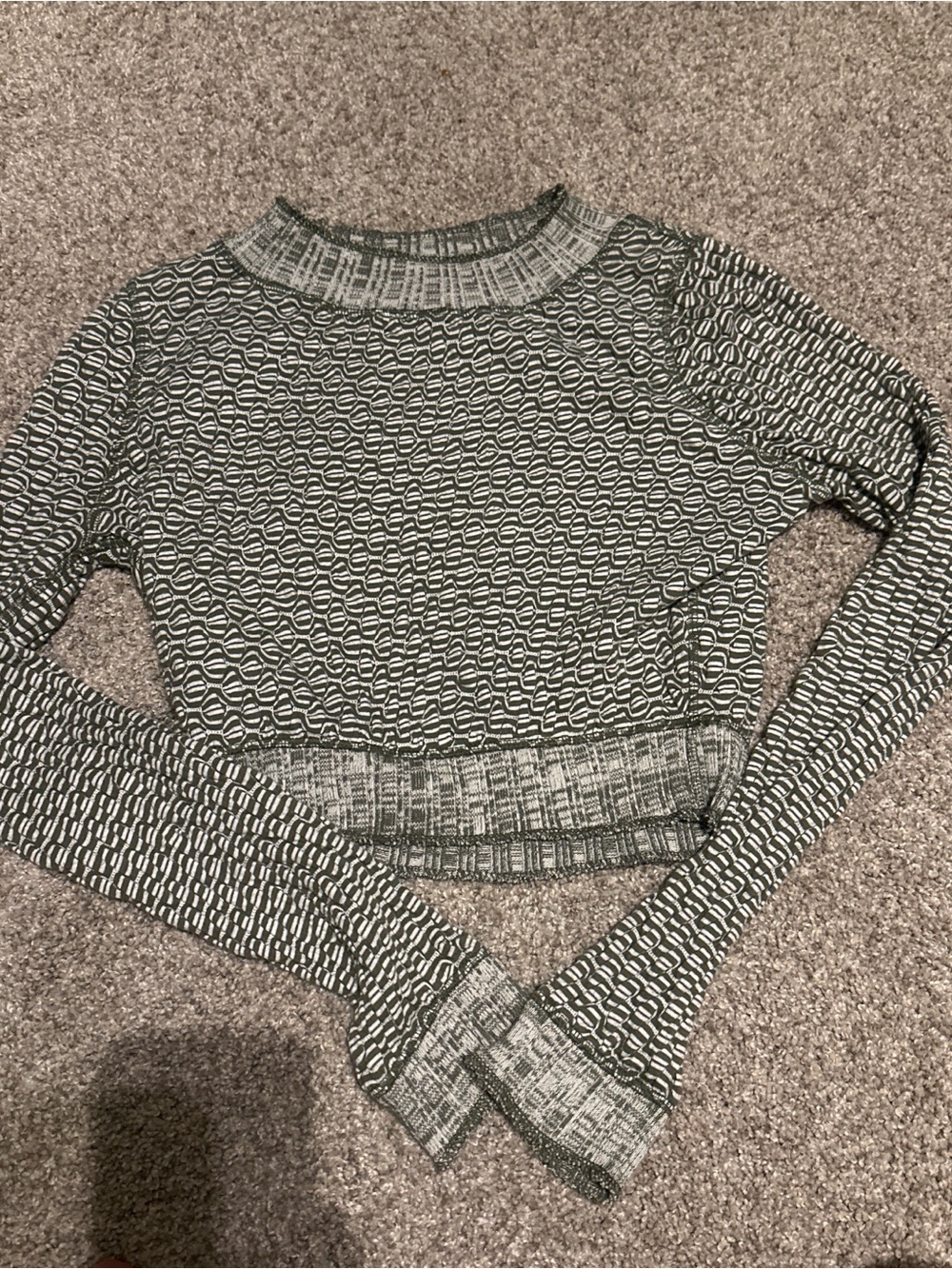 Free People Black and White Textured Long-Sleeve Crop Top